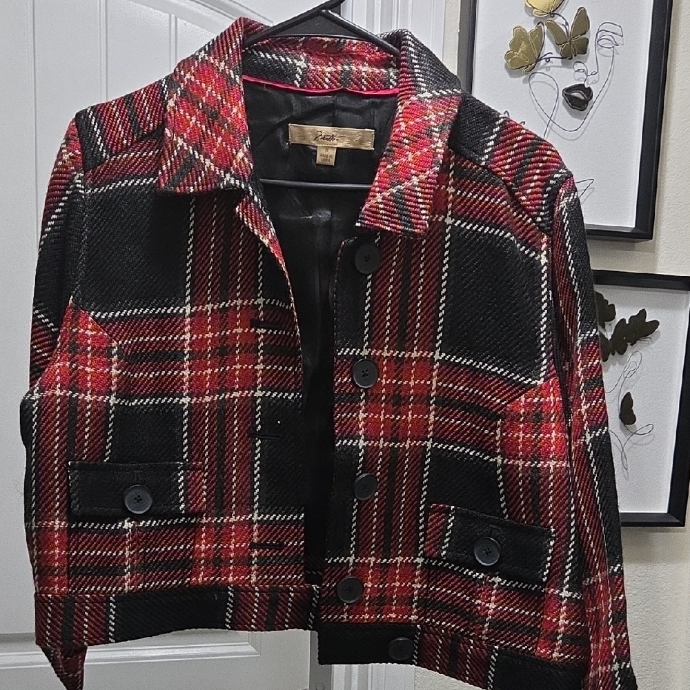 Velvet by Graham & Spencer Red & Black Plaid Cropped Jacket - Picture 3 of 7